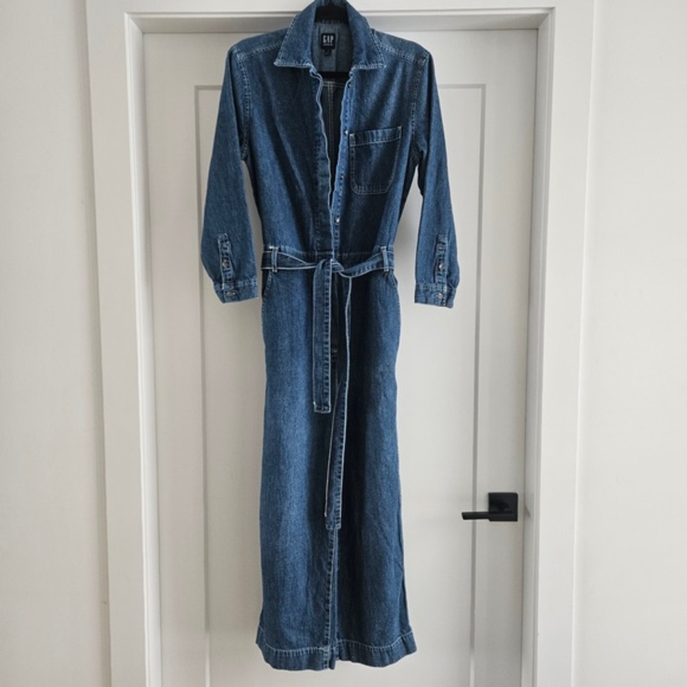 GAP Long Denim Maxi Shirt Dress in Dark Blue